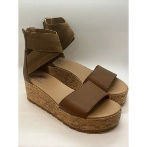 Sorel Cameron Ankle Strap Wedge Sandal Brown Size 7.5 Cork Platform ~ New B